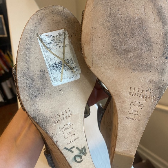 Stuart Weitzman Glitter Metallic Open Toe Wedges Sandals Gold Silver 8.5 $290 - Picture 5 of 9
